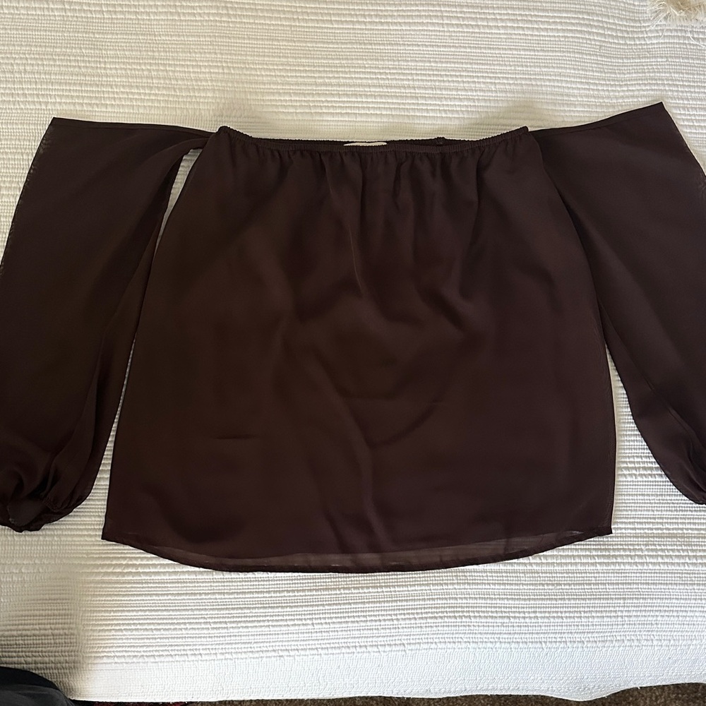 Rachel Kate Off-Shoulder Long Sleeve Top - Dark Brown